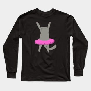 Gray cat dancing Long Sleeve T-Shirt